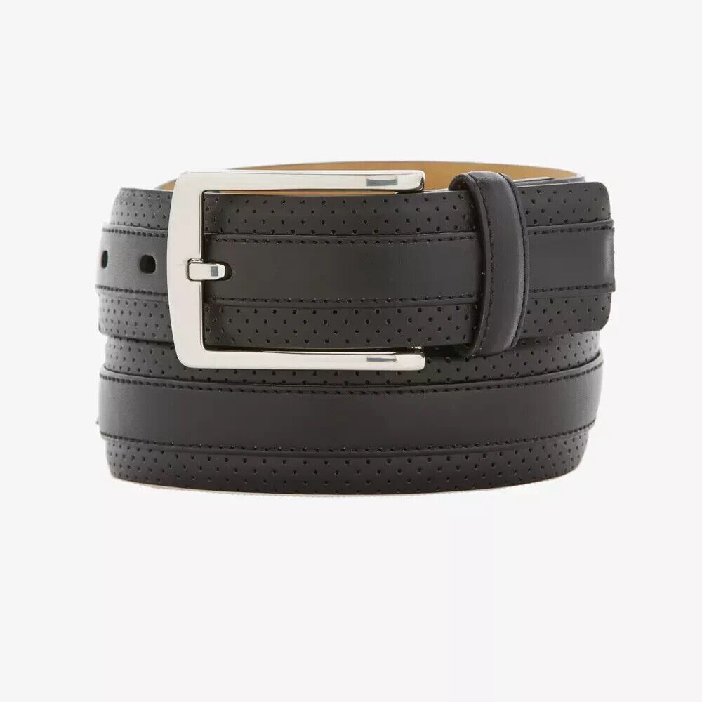 PGA TOUR Mens Belt Size 40 Black Leather Center Stripe Embossed